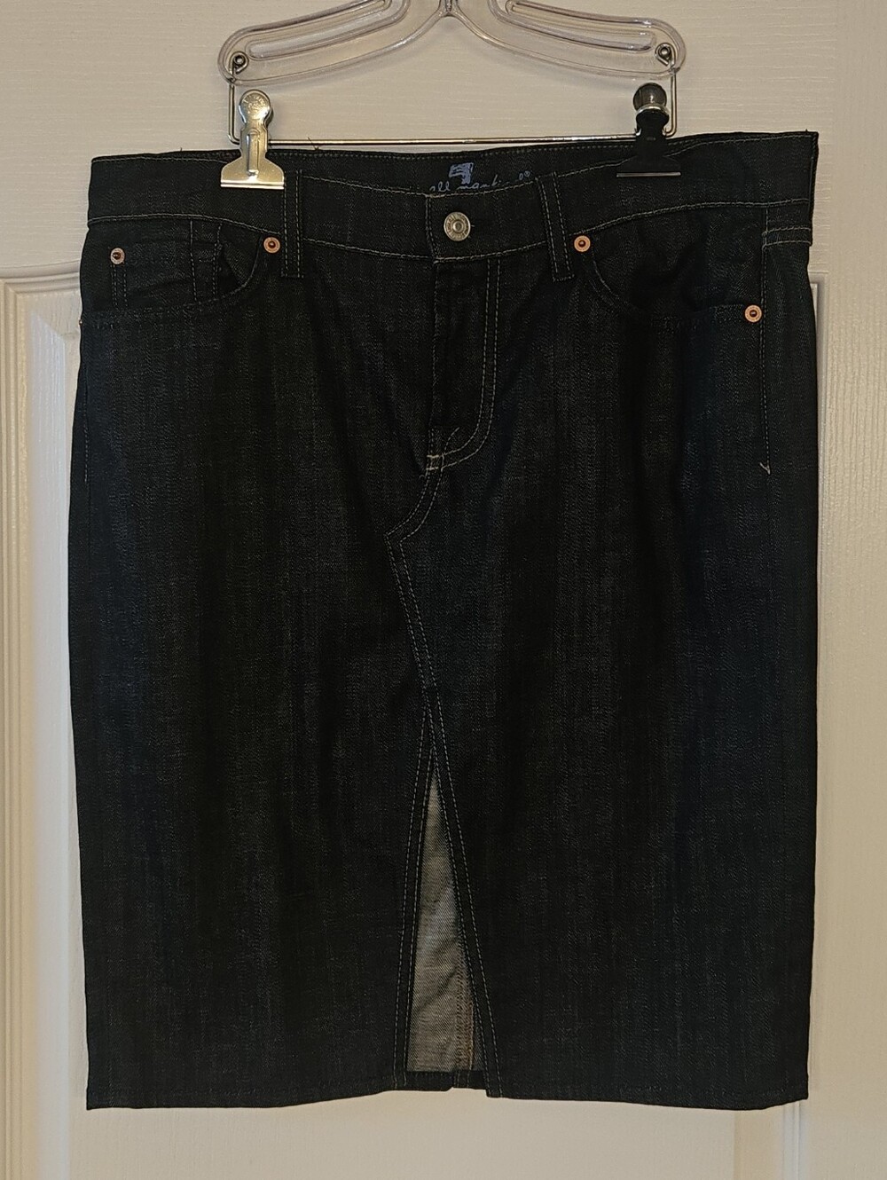 7 For All Mankind Dark Indigo Denim Skirt with Front Split